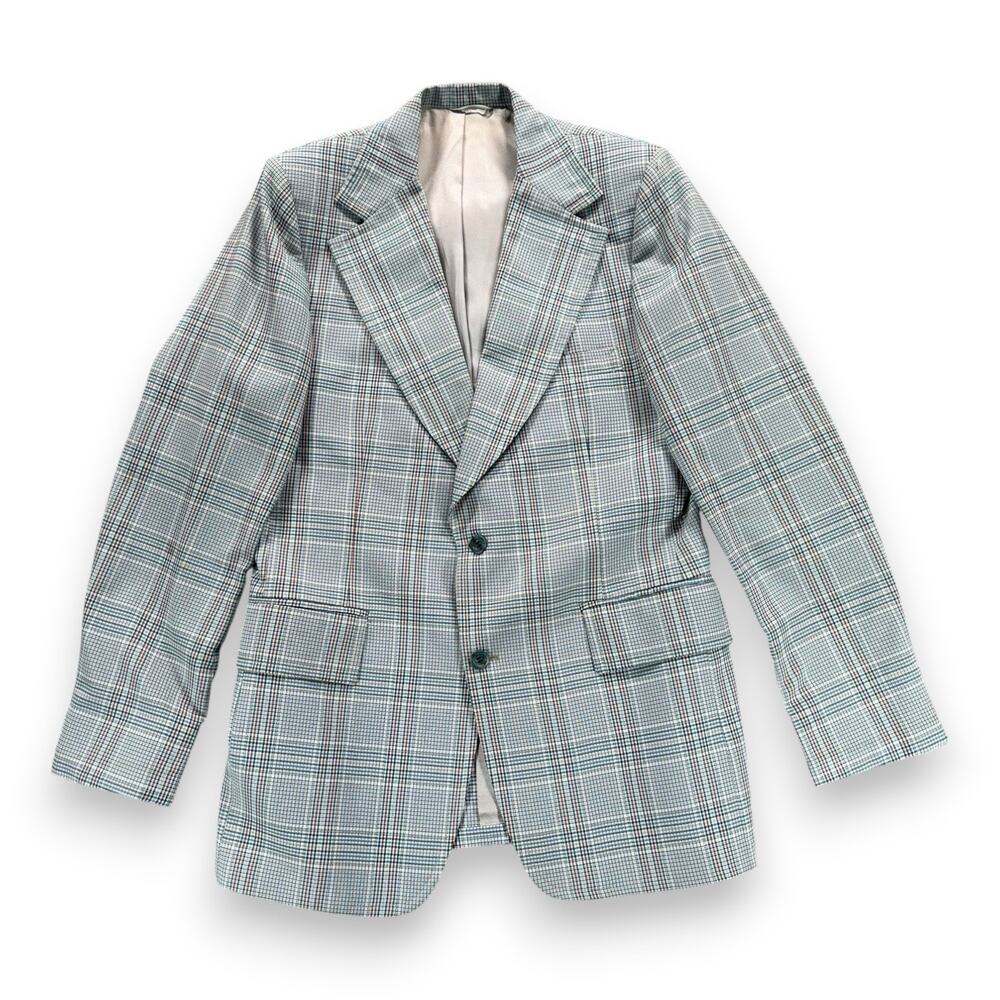 Vintage Johnny Carson Jacket Mens 38 White Houndstooth Blazer Sport Coat 70s